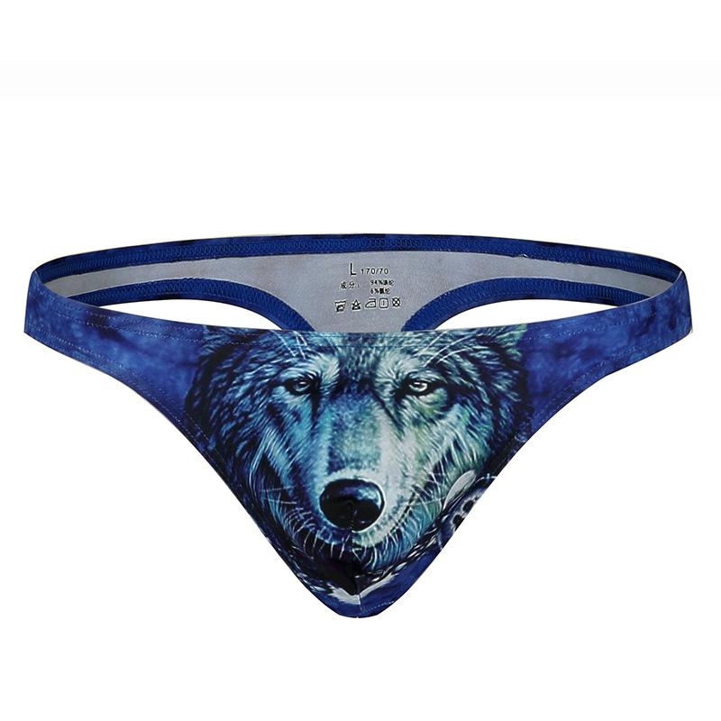 Мужские сексуальные бикини стринги нижнее белье Bugle Pouch 3D Animal Print Funny трусики с низкой талией Wolf трусы слипы купальник