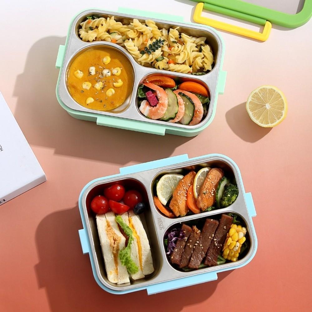 Rectangular Shape Rectangular Lunch Box Divided Grids Stainless Steel Food Container  for School