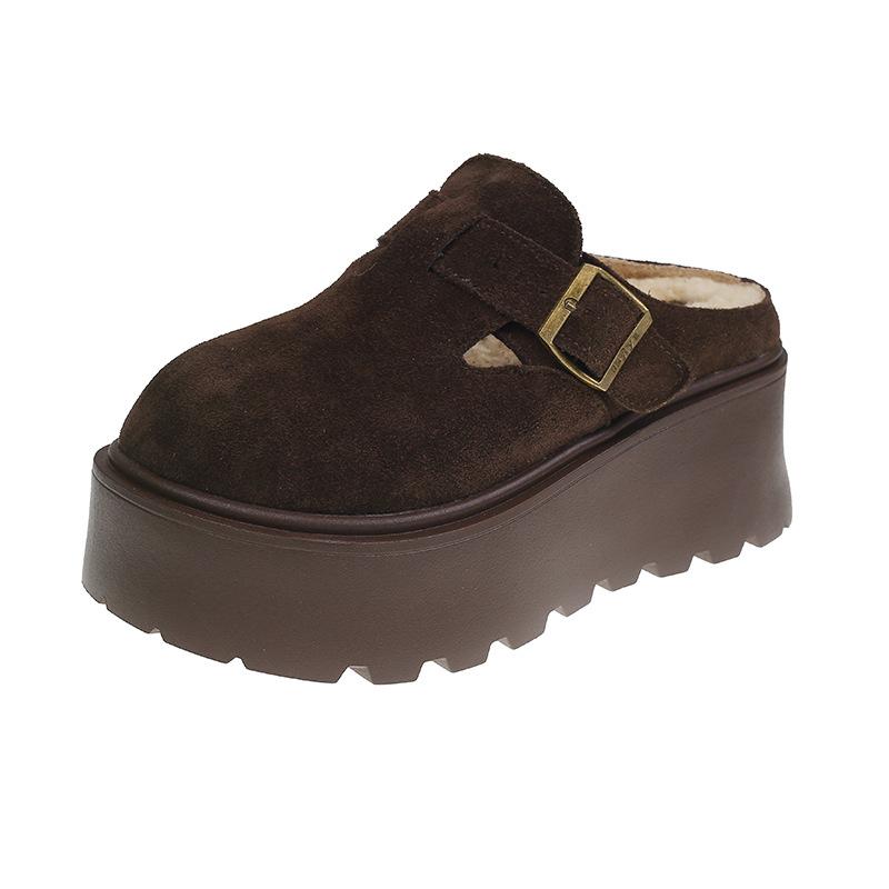 Mao Mao Slippers Women's New Winter Velvet Thick-bottomed Bag Head Warm Half Slippers Fashion Trend