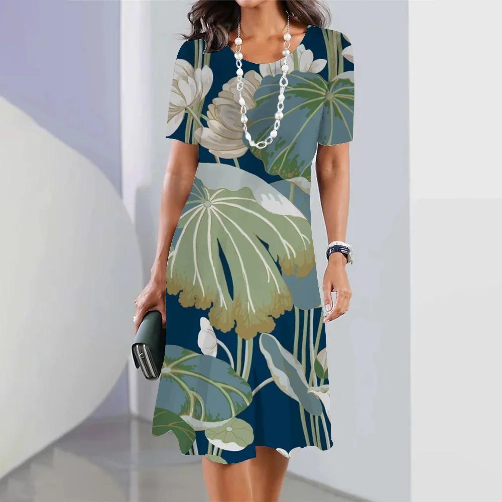 Hawaii Coconut Tree Print Women's Dresses Vacation Long Dresses Female Clothing Summer One-piece Dress