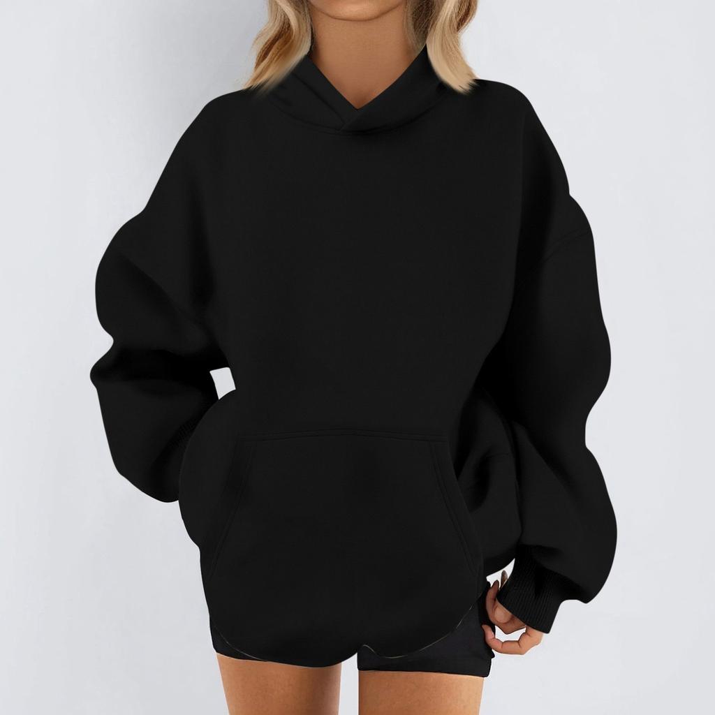 Women's Fashion Casual Long Sleeve Solid Color Hooded Sweatshirt Tops