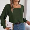 Женский осенне-зимний повседневный однотонный вязаный пуловер с квадратным вырезом и рукавами-фонариками, с квадратным вырезом