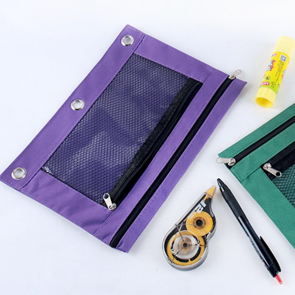Practical Three Hole Pencil Case Pouch Portable Storage Bag Binder Pen Bag Binder Pocket School