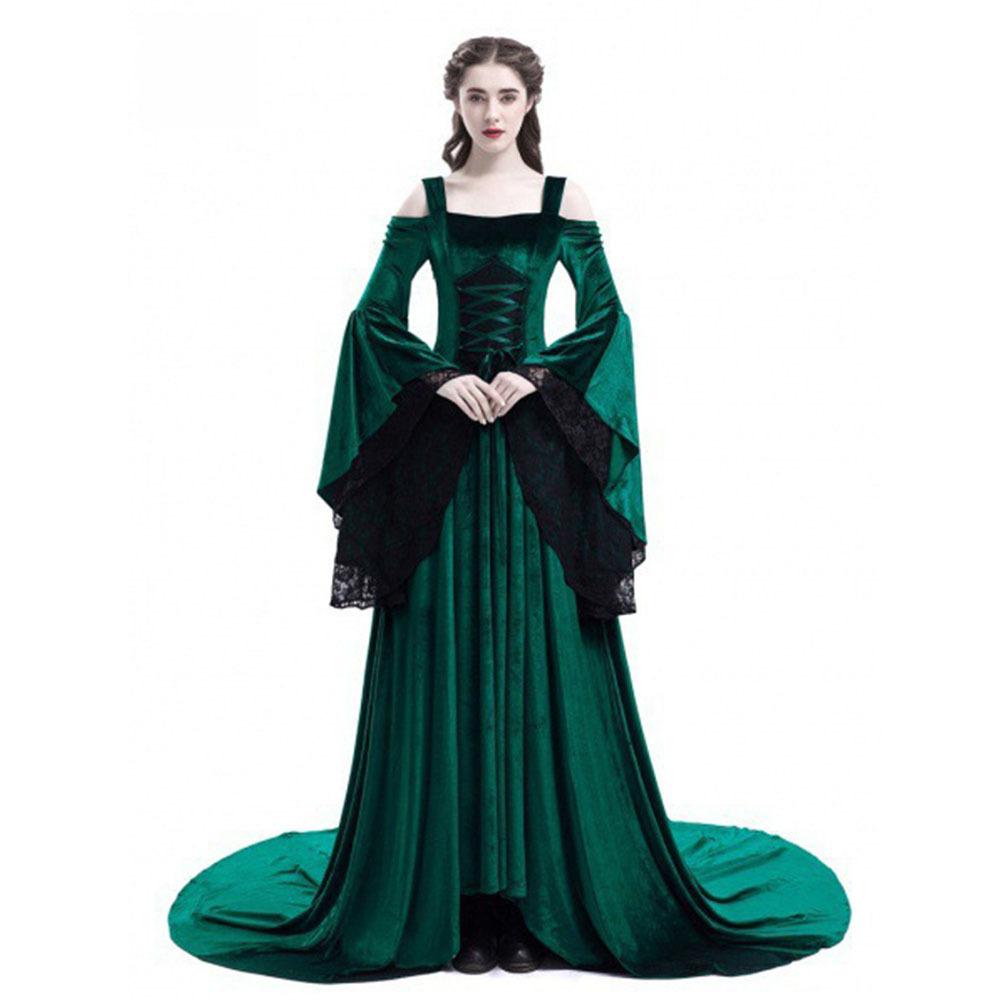 Кружевное платье с открытыми плечами в стиле середины века, длинное платье, сценический костюм, женское готическое платье макси, платья для косплея на Хэллоуин, длинное средневековое платье в стиле ретро