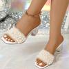 New Fashion White Pearl Shiny Sandals Slippers Women Transparent Thick Bottom Party Dress Mules High Heels Summer Heeled Beach