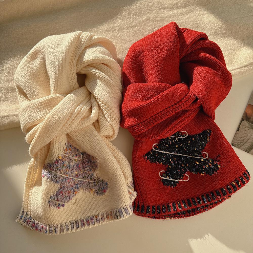 Festive Snowflake & Stars Jacquard Knit Scarf - Warm Winter Neck Warmer, Perfect Christmas Gift for Women