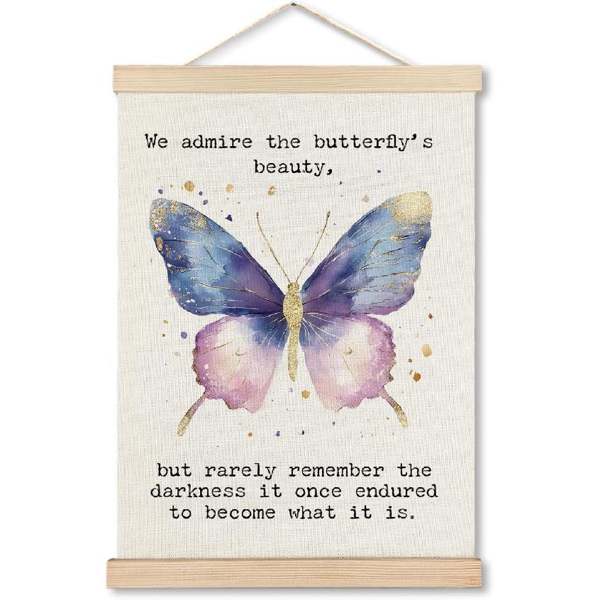 AXSDBVHB Butterfly pirational Quotes Wall Art Decor 12x16 Poster Hanger Frame, Therapy Office Decor, Motivational Mental Health Canvas Artwork Prints