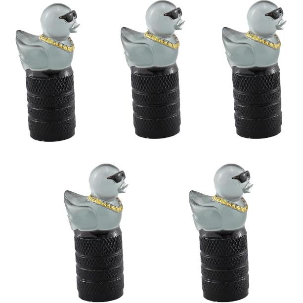 Cute Duck Valve Stem Caps, Tire Valve Caps, Glow in The Dark Hot Rubber Cover (5 Pack) Universal for Car Truck SUV Motorcycle Bicycle Replacement