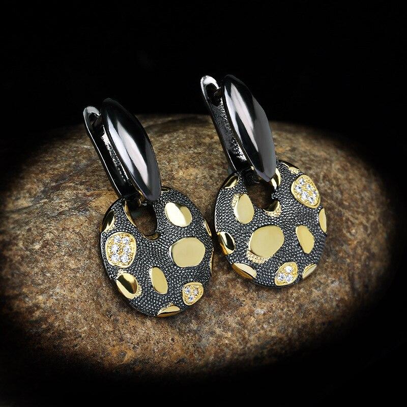 Classic Women's for Earrings Exaggerated Disc Hollow Pendant Earrings Unique Black Gold Jewelry Party Gift Gold Earings
