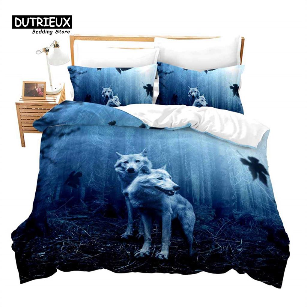 Luminous Wolf Duvet Cover Exotic Animal Bedding Set King For Kids Boys Adult Microfiber Wildlife Comforter Cover With Pillowcase