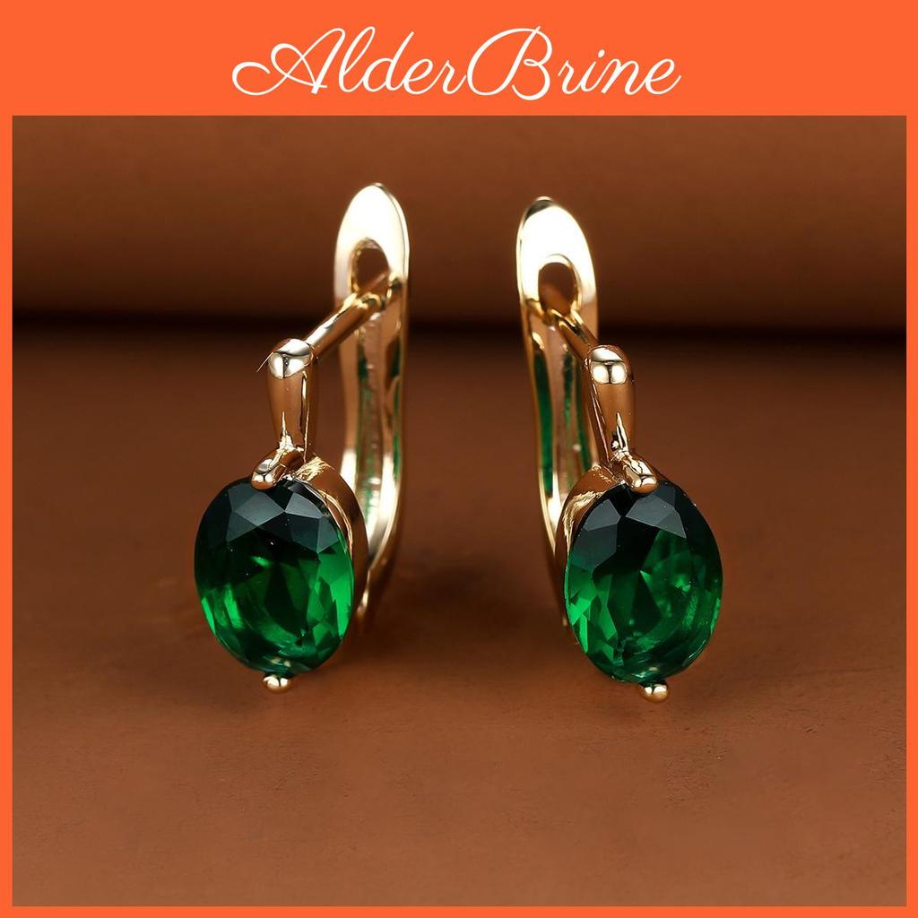 Cut Exquisite Oval Color Gold Red Blue Green Aqua Stone Hoop Earrings Woman Huggie Stud Wedding Birthday Gift Jewelry Bridal Lady Earrings