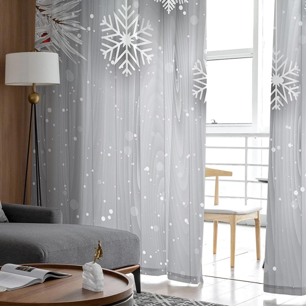 Рождественские сосновые иголки, снежинки, деревянная тюль-занавеска для гостиной, спальни, Рождественский декор, оконная вуаль, тюлевая занавеска