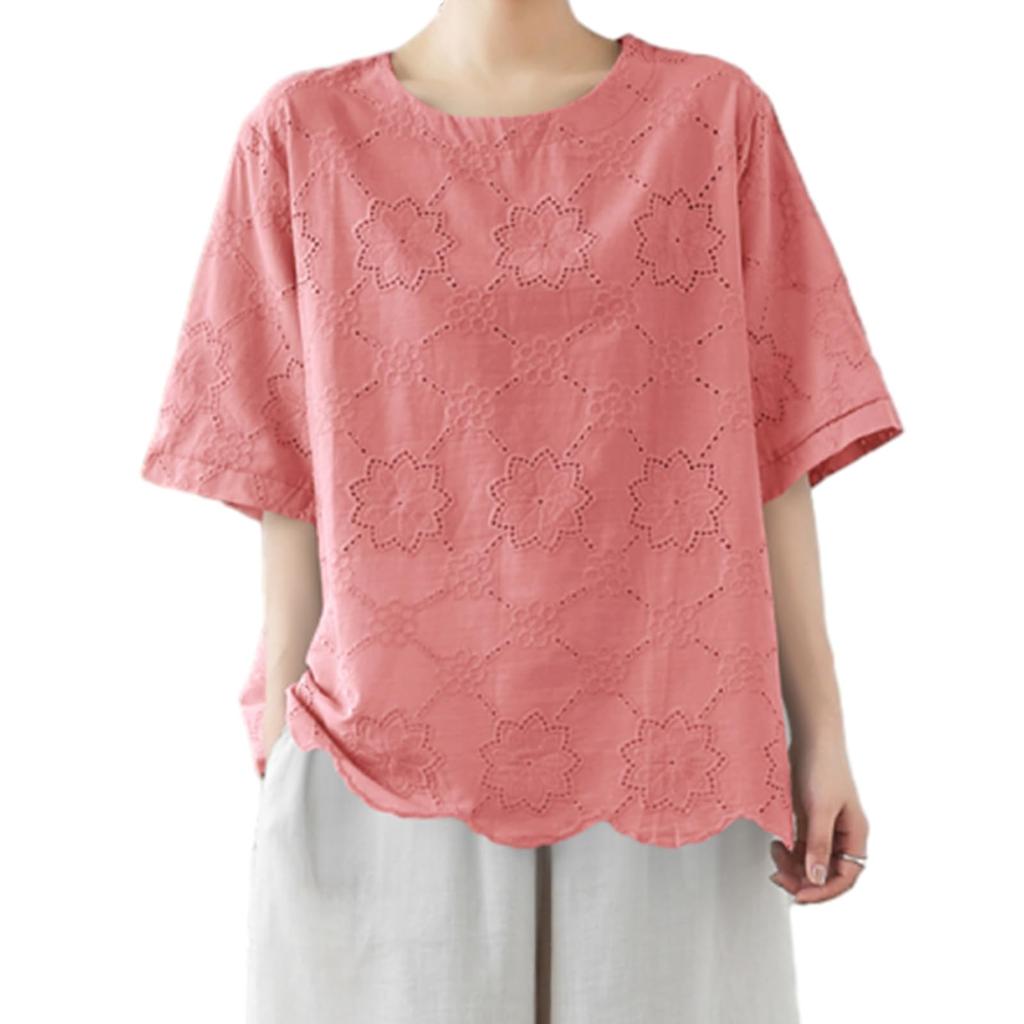 JoccKorr Короткий Ажурный Крупный Цветочный Свободный Однотонный Идеально для Женской Футболки, Блузки, Рукава, Хлопково-Льняной Рубашки, Размер, Принт, Пуловер, Посадка, Повседневный,