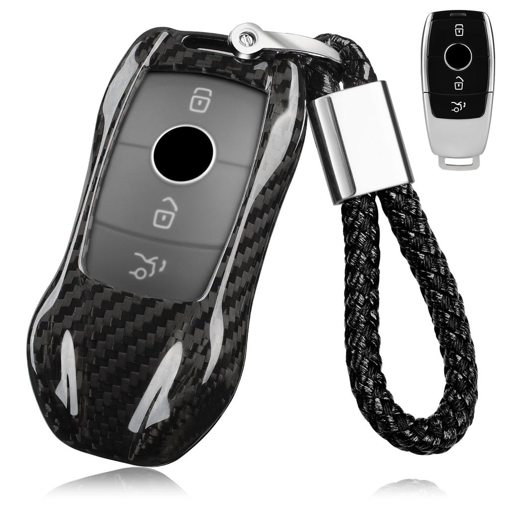 Чехол-брелок из Т-углерода для Mercedes-Benz E350, E450, C300, CLA 250, GLB250, GLC300, CLS 450 (2016-2024 гг.), Настоящий углепластик, Черный