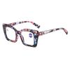 Large Frame Anti-Blue Light Floral Reading Glasses with Spring Temples