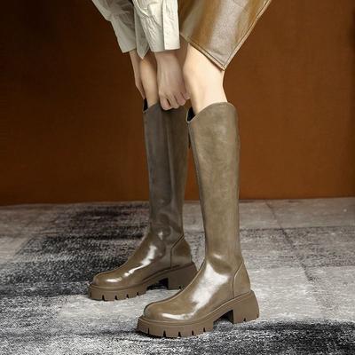 Женские рыцарские ботинки 2025 осень и зима новые высококлассные ботинки с юбками тонкие и высокие, круглые ботинки Мартин на высокой подошве