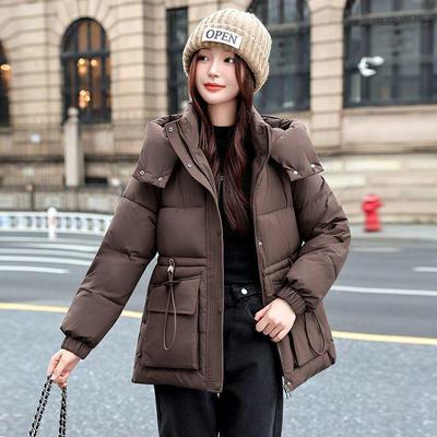 2025 Корейский Стиль Утепленная Пуховая Куртка с Капюшоном - Теплая, Свободная, Модная Верхняя Одежда, Подчеркивающая Талию