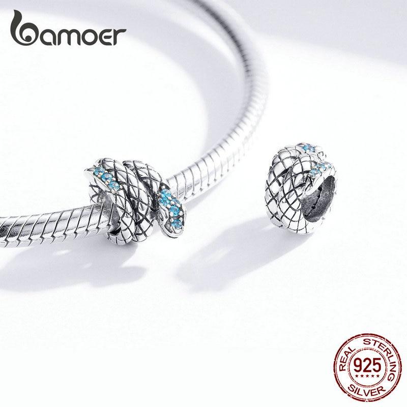 BAMOER Genuine 925 Sterling Silver Jewelry Snake Charm for 3mm Snake Bracelet Retro Style Metal Bead