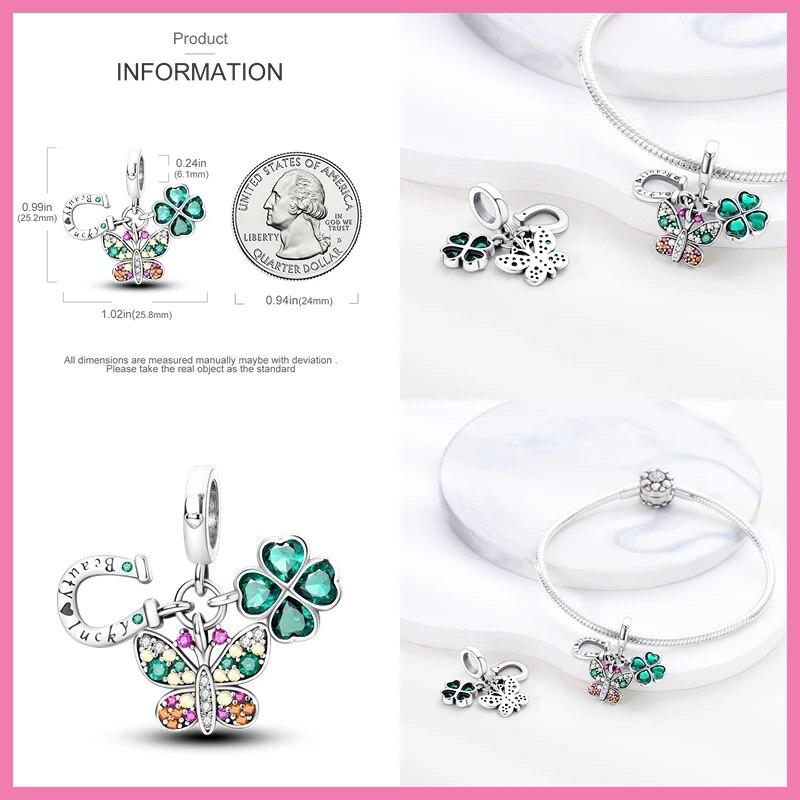 100% стерлингового серебра 925 пробы, летний тюльпан, подсолнух, розовая бабочка, ловец снов, подвески FitNew, браслет, ожерелье, ювелирные изделия для женщин