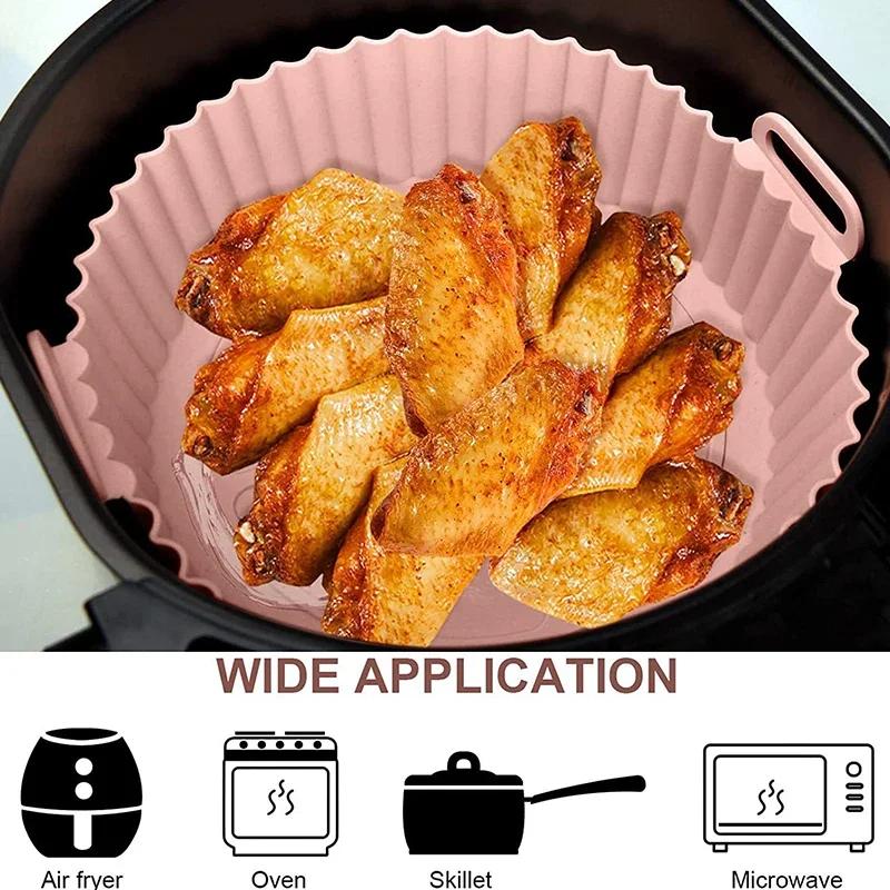 Air Fryer Silicone Liners Backing Tray Pizza Fried Chicken Airfryer Silicone Basket Reusable Airfryer Pan Liner Accessories