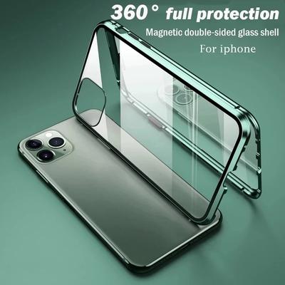 360 Магнитный металлический чехол для iPhone 16 15 14 13 12 11 Pro Max Plus Двусторонний закаленный стеклянный чехол для полной защиты телефона