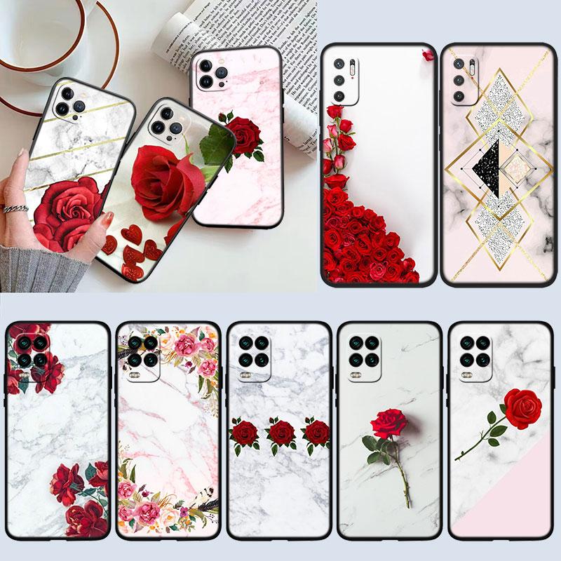 Red Rose Marble New High-End Shell Phone Case for Redmi Note 10 11 12 Pro Max 10S 10C 10T 11A 11S 12S 12C