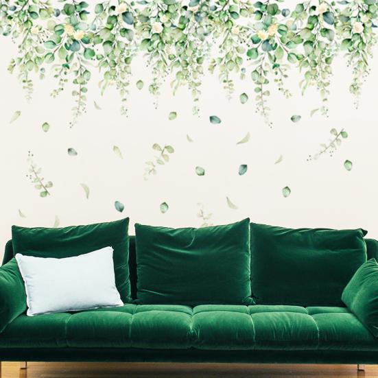 Стикер на стену, тонкая работа, яркий цвет, зеленый растительный узор, настенные наклейки для украшения дома, гостиной