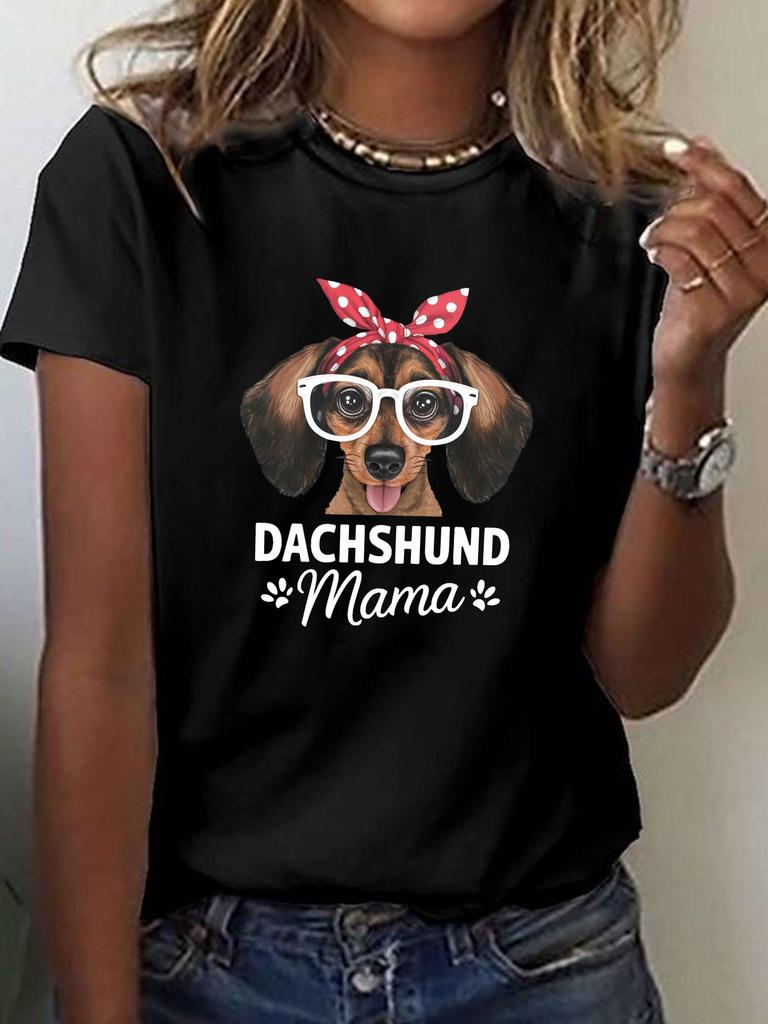 Dachshund Mama With Glasses Bandana T-shirt