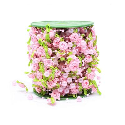 2 м розовая роза с жемчугом и листьями, бусины, гирлянда, лента для свадебной вечеринки, украшения для дома, аксессуары «сделай сам», подарочная упаковка