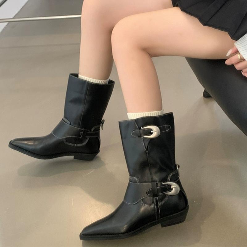 Женские остроносые ботинки челси на плоской подошве до середины голени, зимняя дизайнерская обувь 2024 года, сексуальная модная тенденция, женские туфли