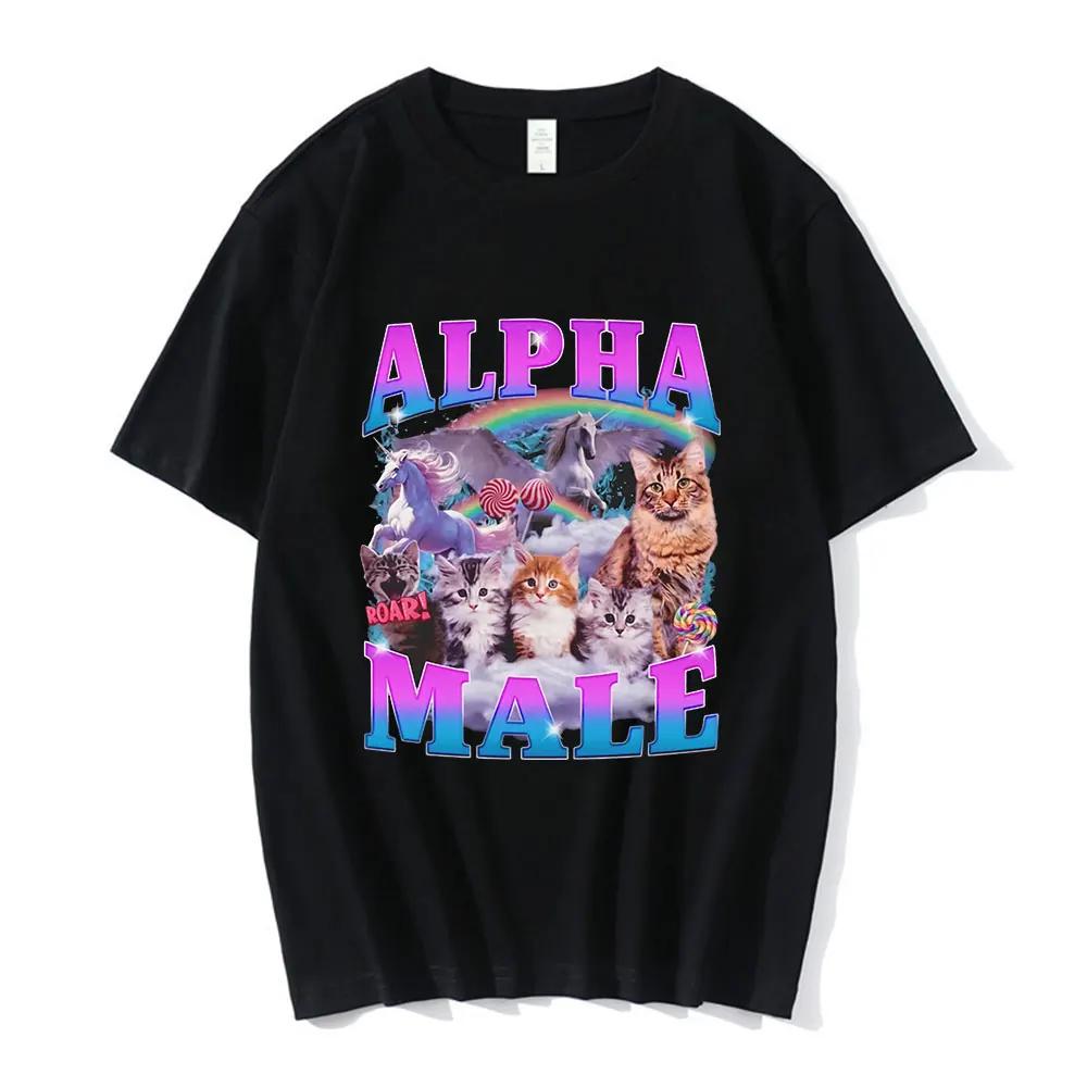 Alpha Male Cute Kitten Cat Unicorn Rainbow Funny Graphic T-shirt Men Women Fashion Short Sleeve T-shirts Cotton Casual T Shirts