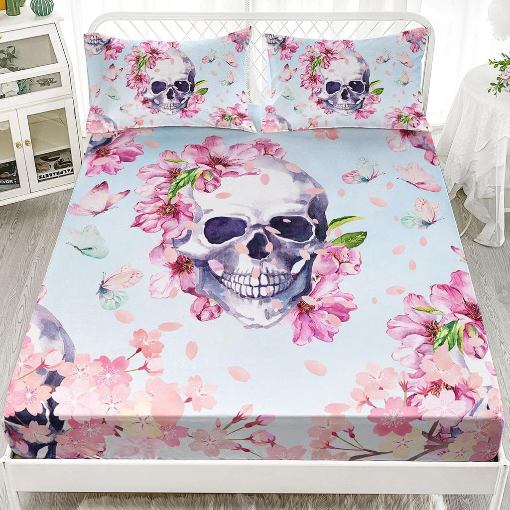 Butterfly Skull Personalized Pattern Mattress Three-Piece Digital Printing Bedding Set Children Adult