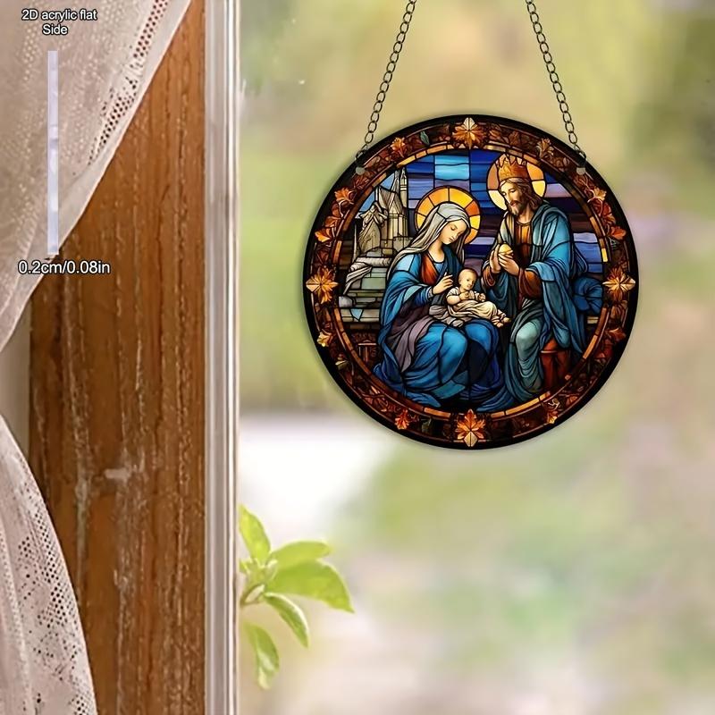 Jesus Comes Suncatcher Nativity Scene Acrylic Sun Catcher Wall Hanging Christmas Decorative Sign & Plaque Gift for Family Friend