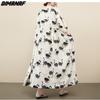 DIMANAF 2023 Women Dress Summer Sundress Linen Beach Holiday Print Pattern Fashion Lady Vestidos Loose Casual Maxi Dress Oversize
