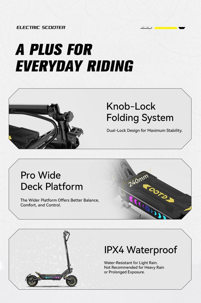 Electric Scooter Foldable OOTD 11" 1300Wx2 Motor Hydraulic Brake 52V 23.4AH Fully Suspended Adult Electric Scooter Max Load 150Kg Black T10 Pro