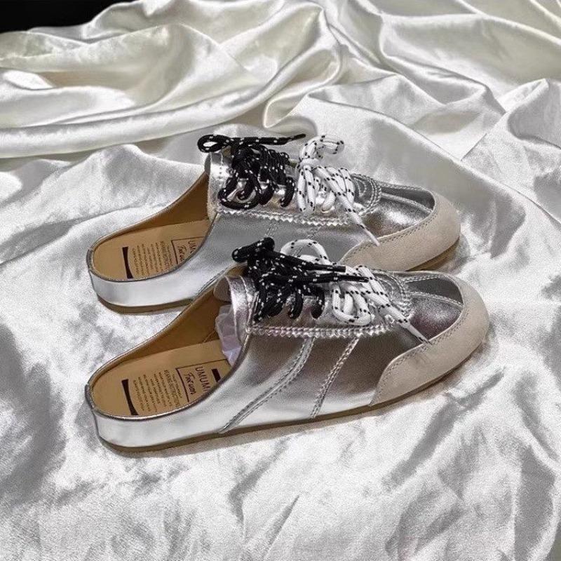 Модные женские летние полушлепанцы Baotou для улицы 2025 Новые с двойной шнуровкой, ленивые, на каблуке на одну ногу, крутые шлепанцы