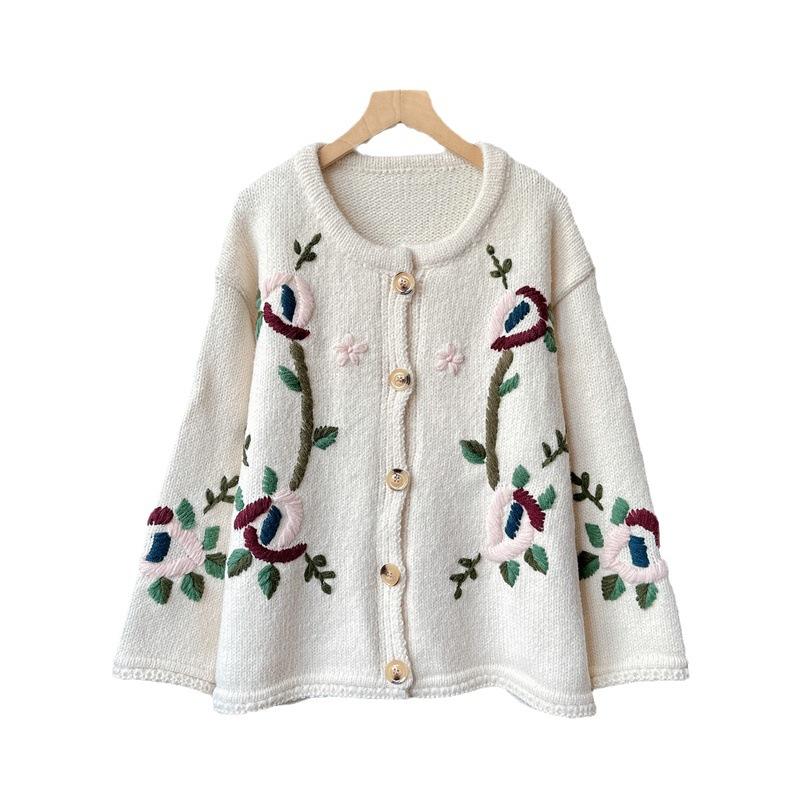 Осенне-зимний женский свитер, вязанный крючком, с цветочной вышивкой, вязаный кардиган, куртка
