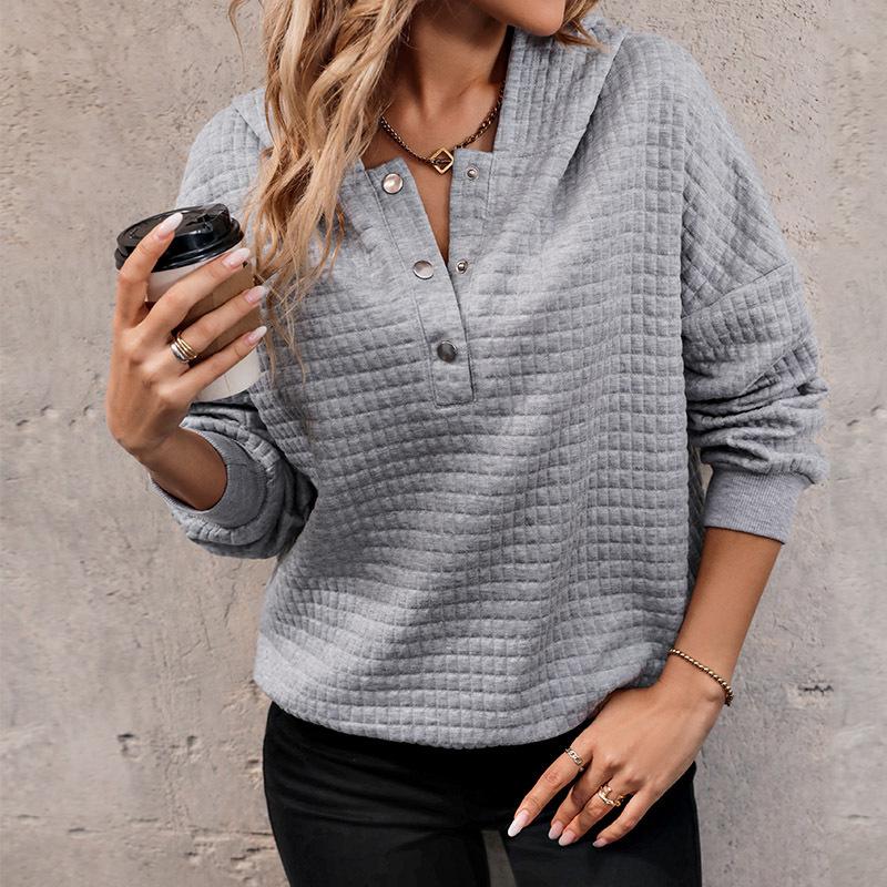 TikTok Women's Textured Hooded Long Sleeve Sweatshirt - Autumn/Winter 2026 European American Loose Casual Top