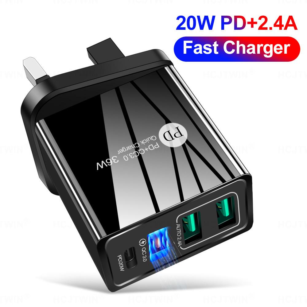 4A Многопортовое зарядное устройство PD20W + 2.4A 3-USB Европейский, Американский и Британский адаптер