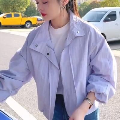 Куртка короткая с воротником-стойкой, весенне-осенняя, свободного кроя, универсальная, повседневная