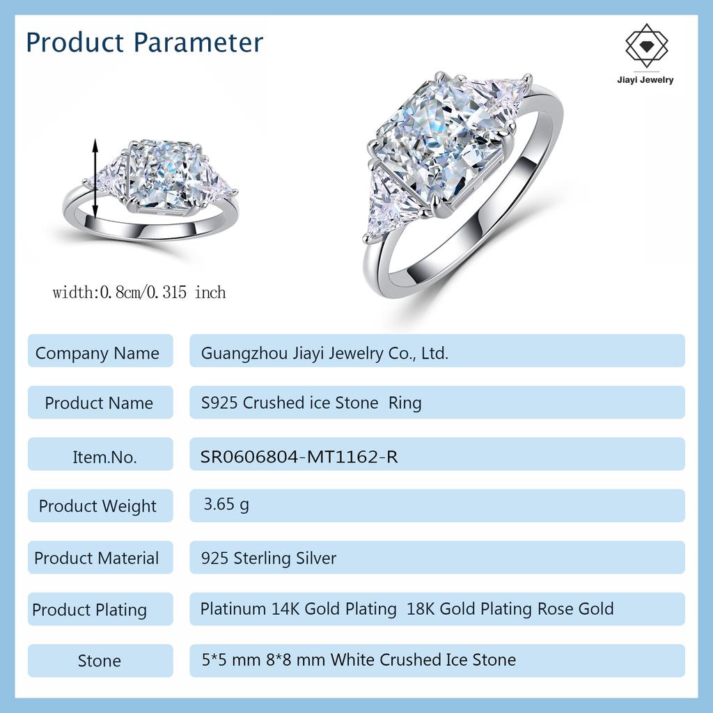S925 Sterling Silver Ice Cut Radiant Cut Zircon Ring with Trillion Accents Bold Geometric Sparkle for Timeless Statement Style