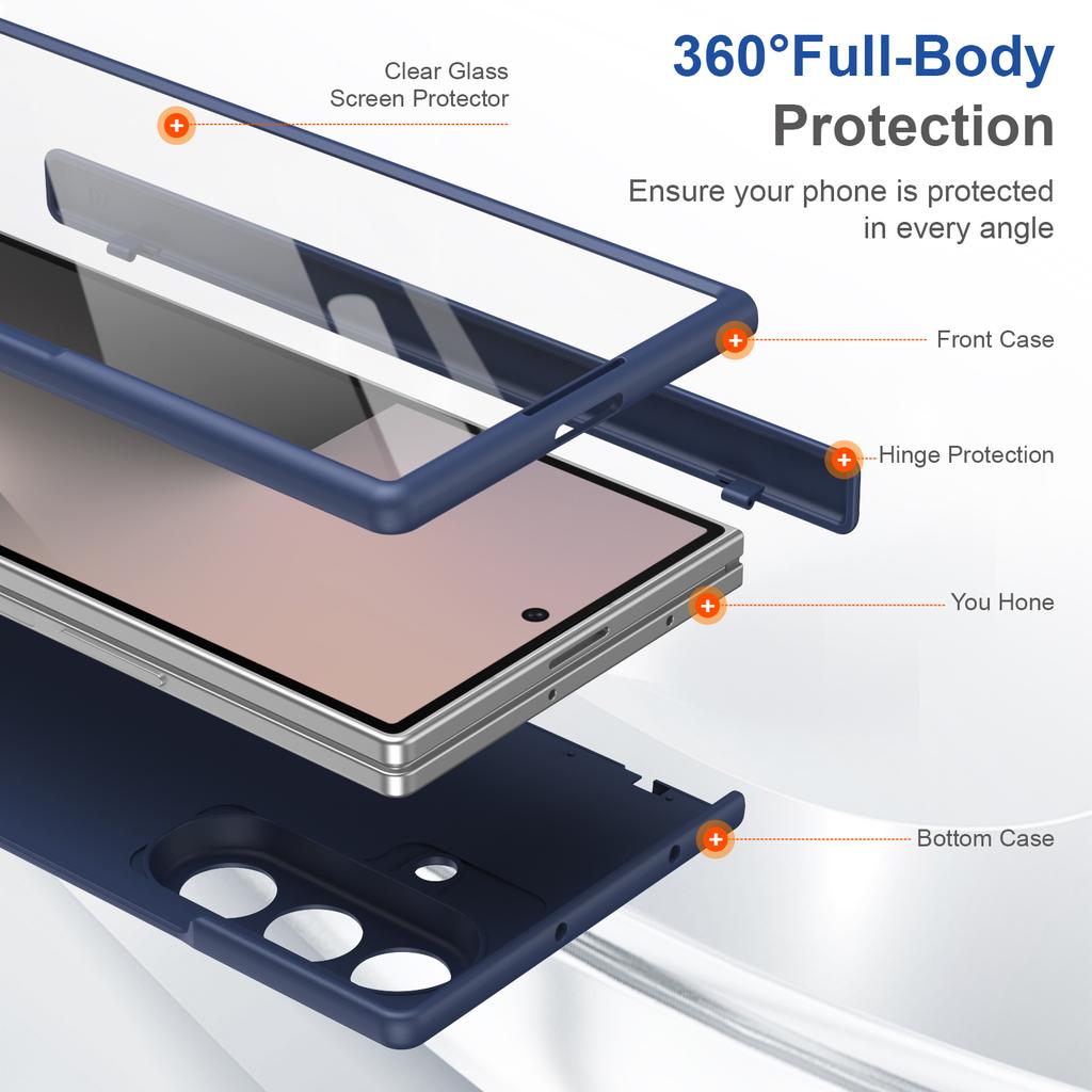 For Samsung Galaxy Z Fold 8 Ultra 8/7/6/5/4 Full Cover Magnetic Case with Tempered Glass Front Film Anti-Fingerprint Phone Case