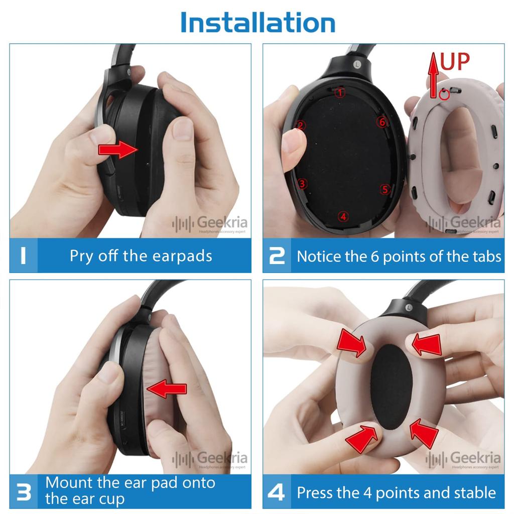 Амбушюры Geekria QuickFit Совместимые амбушюры Совместимые с наушниками Sony Амбушюры Чашки WH-1000XM2, MDR-1000X Ear/Ear (Протеиновая кожа/Шампань-золото)