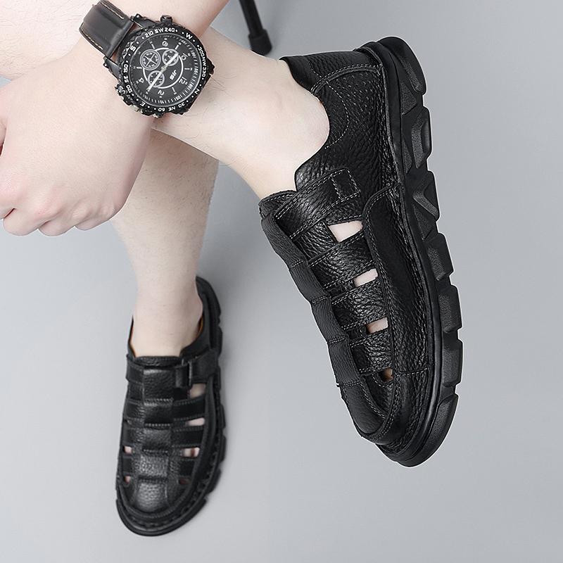 Летние пляжные сандалии мужские удобные мягкие мужские натуральная кожа слипоны повседневные сандалии модные мужские уличные тапочки обувь 38-47