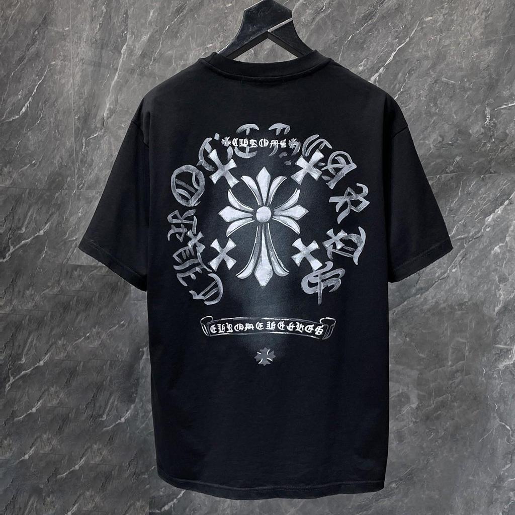8931 CHROME HEARTS Лето 2026 Новая Высококачественная Хлопковая Круглый Вырез Свободная Большого Размера Мужская и Женская Футболка Футболка для Пары