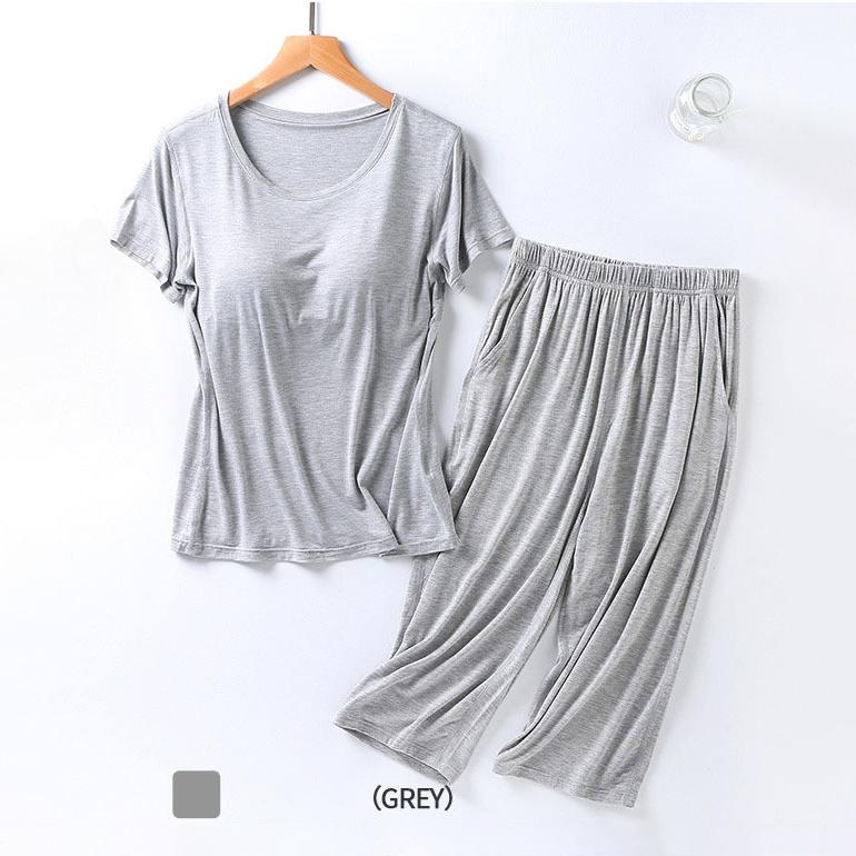 Летняя новая женская пижама из модала 2025 года, костюм из двух частей с нагрудной подкладкой, укороченные брюки с короткими рукавами, комплект для домашнего обихода больших размеров