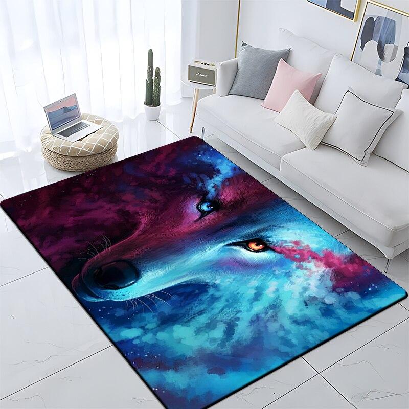 Art Animal Wolf 3D Print Carpets for Living Room Bedroom Decor Carpet Soft Flannel Home Bedside Floor Mat Play Area Rugs Gifts