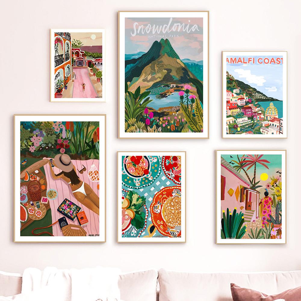 Scandinavian Travel Landscape Abstract Canvas Prints Pink House Moroccan Poster Wall Art Pictures Modern Living Room Home Decor