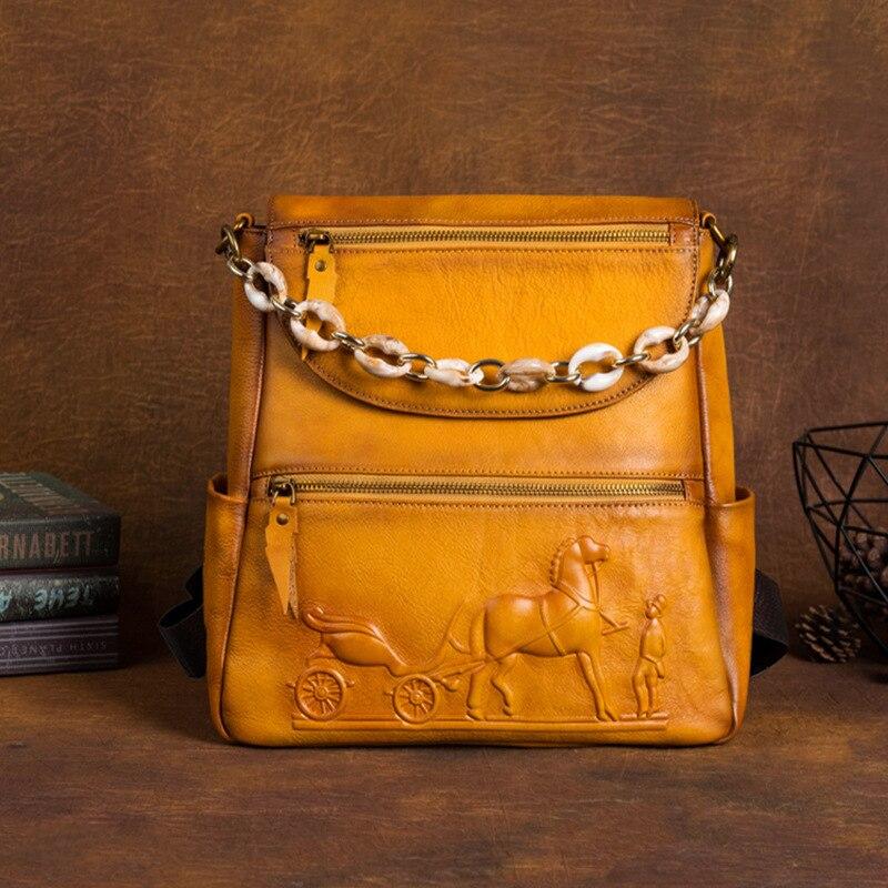 Johnature Рюкзак из натуральной кожи с тиснением в стиле ретро, ​​женская сумка из натуральной яловой кожи, большие вместительные рюкзаки для отдыха и путешествий