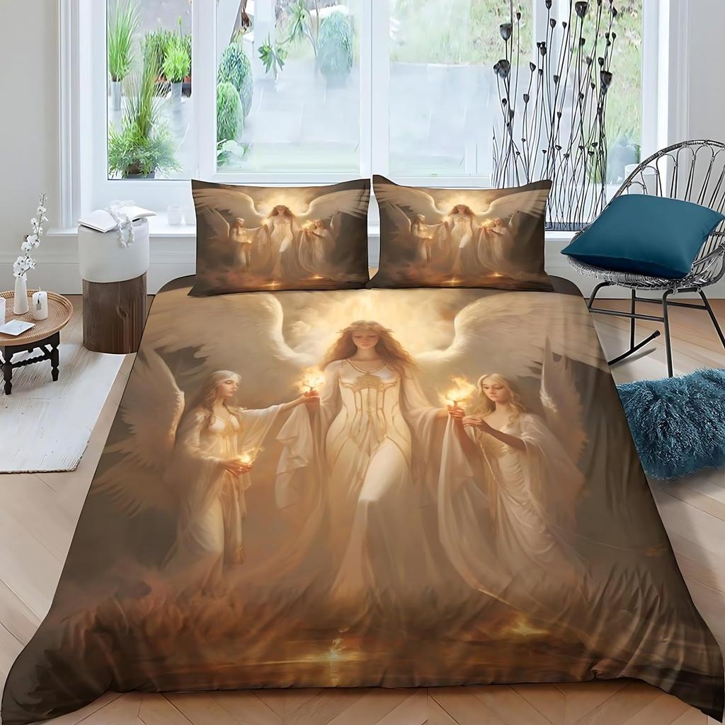 Angel Duvet Cover Set for Kids Queen Twin Size Quilt Covers Lightweight Down Room Decor 2 Pillowcases 1 Duvet Cover No Comforter